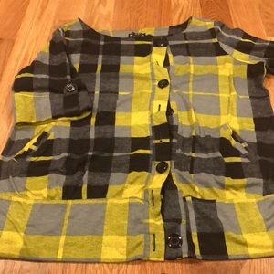 Casual black , gray and yellow button down shirt.